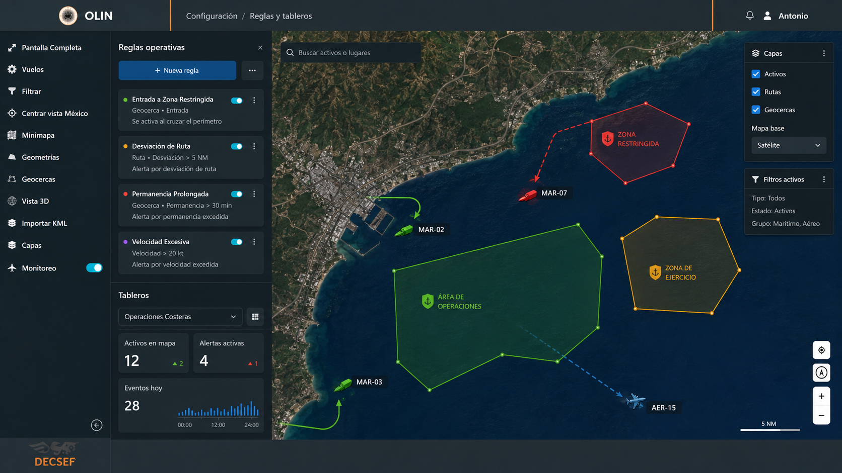 Configuración de geocercas y reglas operativas en OLIN